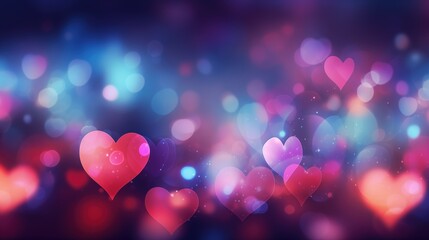 Abstract Background of Colorful Hearts and Sparkling Bokeh Lights.