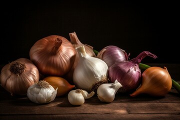 a picture of onions and garlic. Generative AI