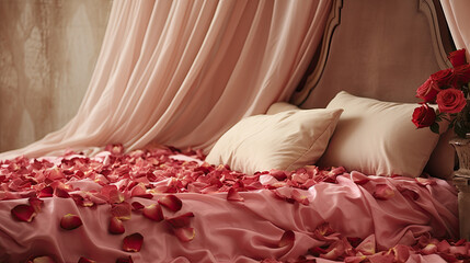 Obraz na płótnie Canvas red rose petals on the bed