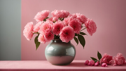 Pink flowers in a vase. generative AI