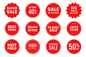 Collection of price tags and sale banner promotions. Trendy red sale tag and sticker design. Vector illustration