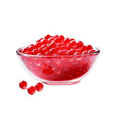 A bowl of Red Jelly Ball Pearls isolated on transparent background