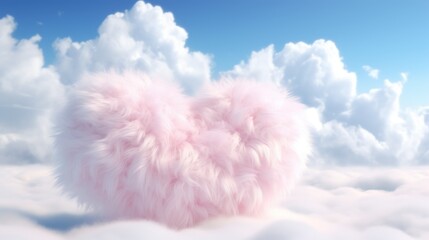 Fototapeta premium Fluffy plush heart background. Heart shape furry soft pillow or cushion illustration for web, card, poster, print, wallpaper. Valentine's day, love concept.