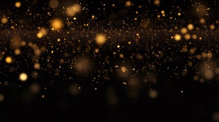 Fototapeta na wymiar Abstract golden particles and sprinkles powder line explosion for holiday celebration like christmas. shiny gold lights. wallpaper black background for ads or gifts wrap and web design
