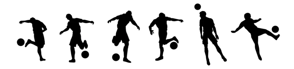 Fotobehang Silhouette collection of male soccer player kicking a ball. Silhouette group of football player in action pose. © anom_t