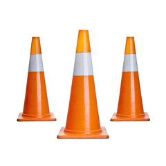 Three traffic cones - isolated on white background