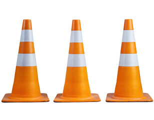 Three traffic cones - isolated on white background