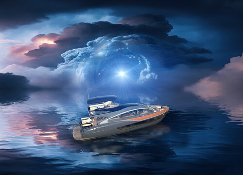 Ship in Bermuda triangle, conceptual illustration