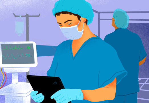 Doctor using digital tablet, illustration