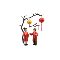 3d man with a heart celebrating Chinese new year