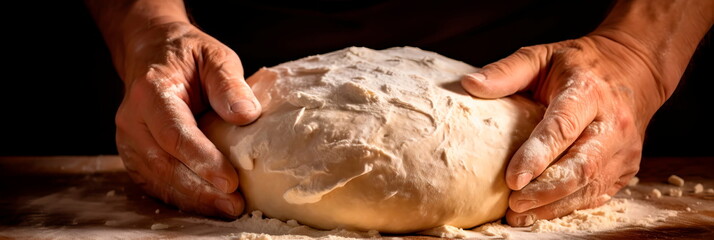 Close-up shots of a baker's hands expertly kneading dough, shaping bread .