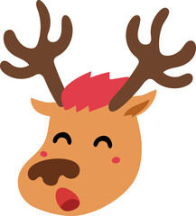 Cartoon character happy christmas reindeer face for design.