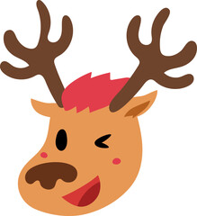 Cartoon character smiling christmas reindeer face for design.