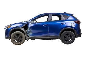 Side view of a Crossover: Midnight blue dents from the accident isolated on transparent background. - obrazy, fototapety, plakaty