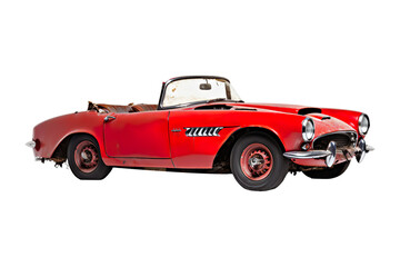 Side view of a Convertible: Bright red dents from the accident isolated on transparent background.