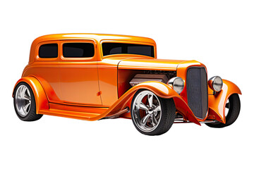 Side view of a Hot Rod: Flame orange dents from the accident isolated on transparent background. - obrazy, fototapety, plakaty