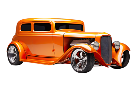 Side view of a Hot Rod: Flame orange dents from the accident isolated on transparent background.