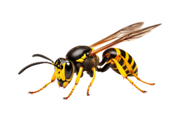 Top side closeup macro view of beautiful wasp isolated on white background PNG