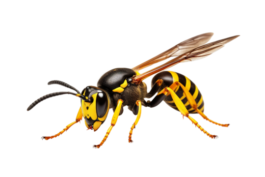 Top side closeup macro view of beautiful wasp isolated on white background PNG