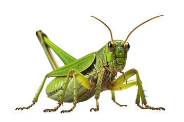 Top side closeup macro view of beautiful Grasshopper isolated on white background PNG