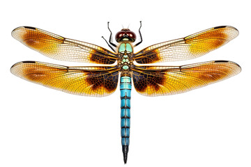 Top side closeup macro view of beautiful dragonfly isolated on white background PNG