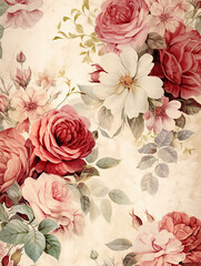 Vintage roses flowers, Soft colors, vintage, Page for Junk Journal A4