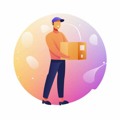 Delivery Man on door in  gradient Style premium vector design, Parcel delivered concept