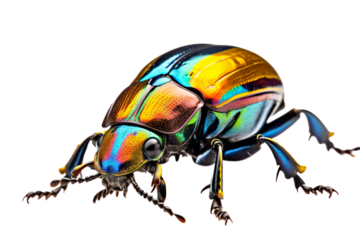 Top side closeup macro view of beautiful Beetle isolated on white background PNG