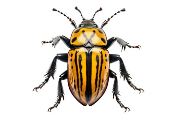 Top side closeup macro view of beautiful Beetle isolated on white background PNG