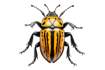 Top side closeup macro view of beautiful Beetle isolated on white background PNG