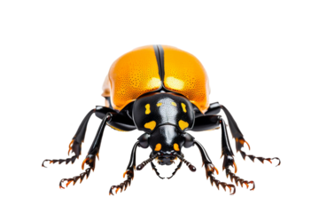 Top side closeup macro view of beautiful Beetle isolated on white background PNG