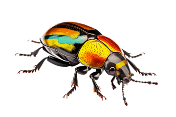 Top side closeup macro view of beautiful Beetle isolated on white background PNG