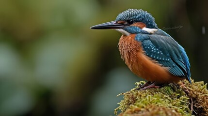Close-up nature photography featuring a European Kingfisher, identified as Alcedo atthis, in its natural habitat
