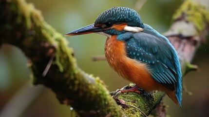 Detailed bird photography capturing the European Kingfisher, known as Alcedo atthis, in a close-up shot amidst nature