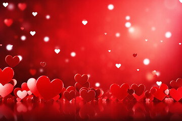 red background with hearts with space for text, valentine's day