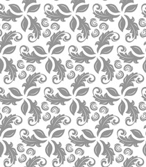 Floral gray and white ornament. Seamless abstract classic background with flowers. Pattern with repeating floral elements. Ornament for wallpaper and packaging