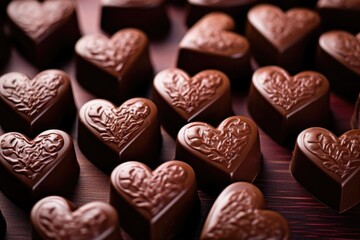 Heart-shaped chocolates. Beautiful sweets. A delicious gift for Valentine's Day.