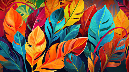 A playful and whimsical leaf abstraction using bold shapes and lively colors, adding a touch of creativity to the natural theme Ai Generative