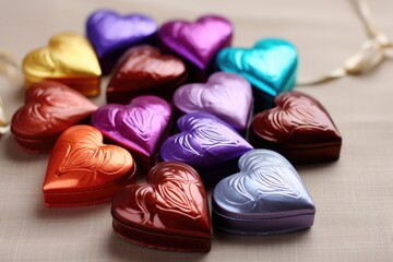 Heart-shaped chocolates. Beautiful sweets. A delicious gift for Valentine's Day.