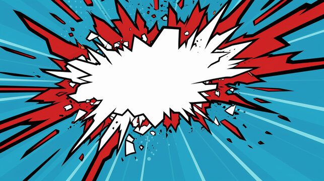 Comic blast boom cartoon illustated on the blue sky background 16-9 ratio blank space for wording design