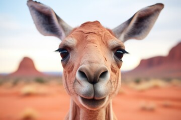 Obraz premium close-up of a kangaroos face with the outback backdrop