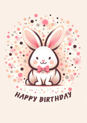 Joyful Birthday Bunny with Confetti Dots in Pink and Amber