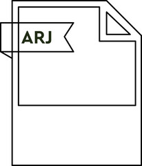 ARJ File format icon  black outline and light color text