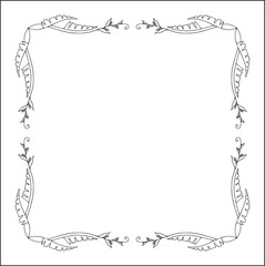 Vegetal floral frame with tropical leaves and flowers, decorative corners for greeting cards, banners, business cards, invitations, menus. Isolated vector illustration.	
