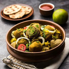undhiyu is a gujarati mixed vegetable dish, specialty of surat, india - obrazy, fototapety, plakaty