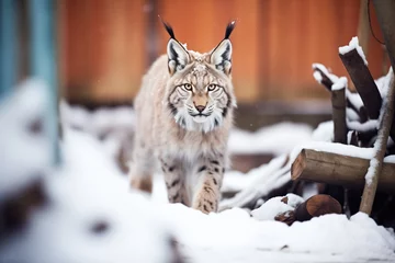 Behangcirkel high angle of lynx in snowy labyrinth © primopiano