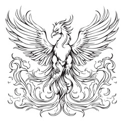 Phoenix hand drawn sketch Mythical birds.Vector illustration