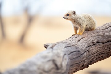 Naklejka na ściany i meble mongoose perched on a fallen desert tree branch