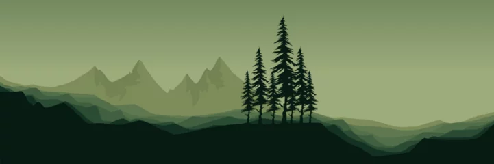Fotobehang mountain sunset with tree silhouette landscape vector illustration design for wallpaper design, design template, background template, and tourism design template © FahrizalNurMuhammad
