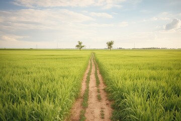 Fototapeta na wymiar footpath leading to a crop circle through green field
